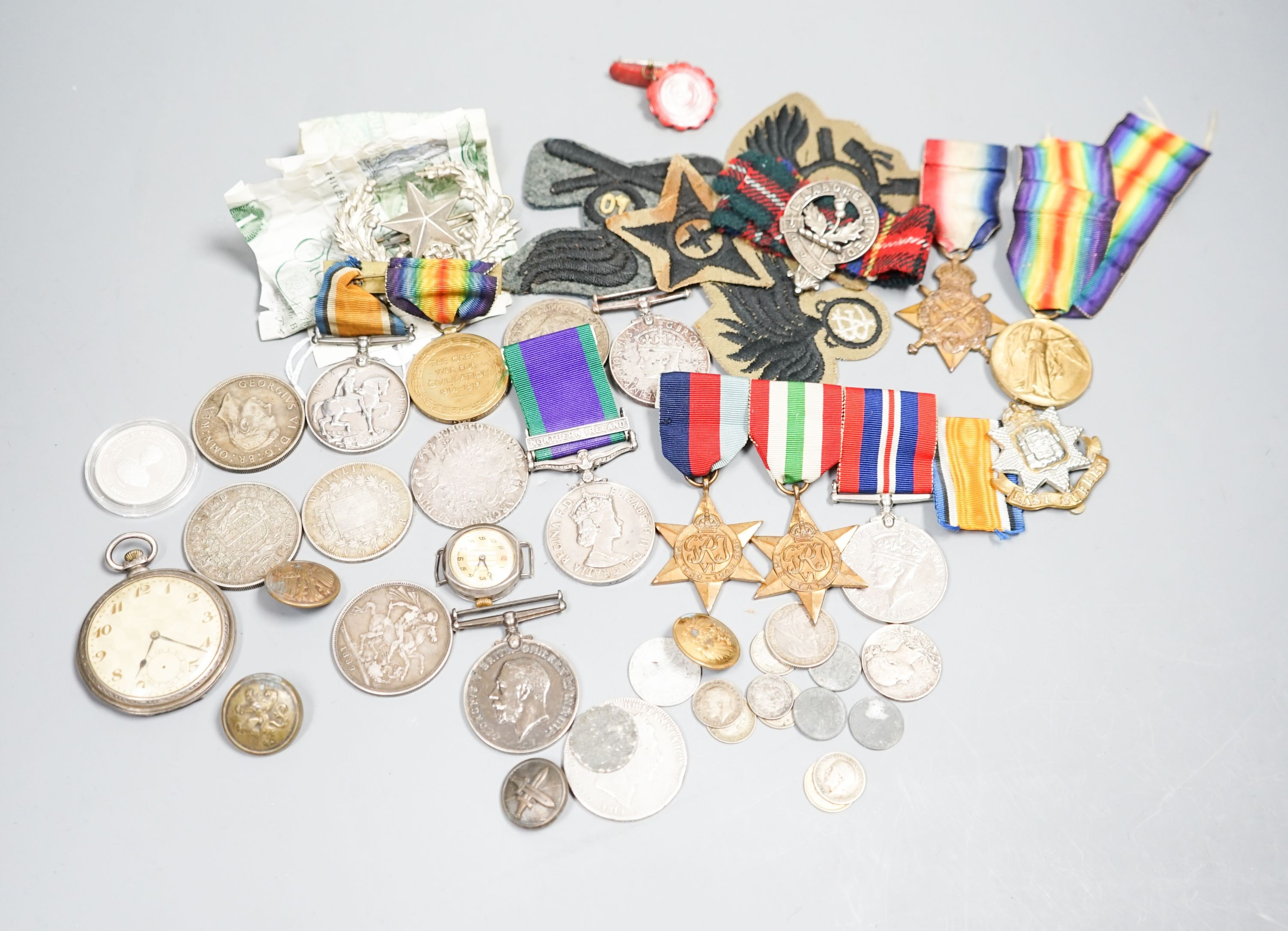WW1 and WW2 medals, badges and coins etc.